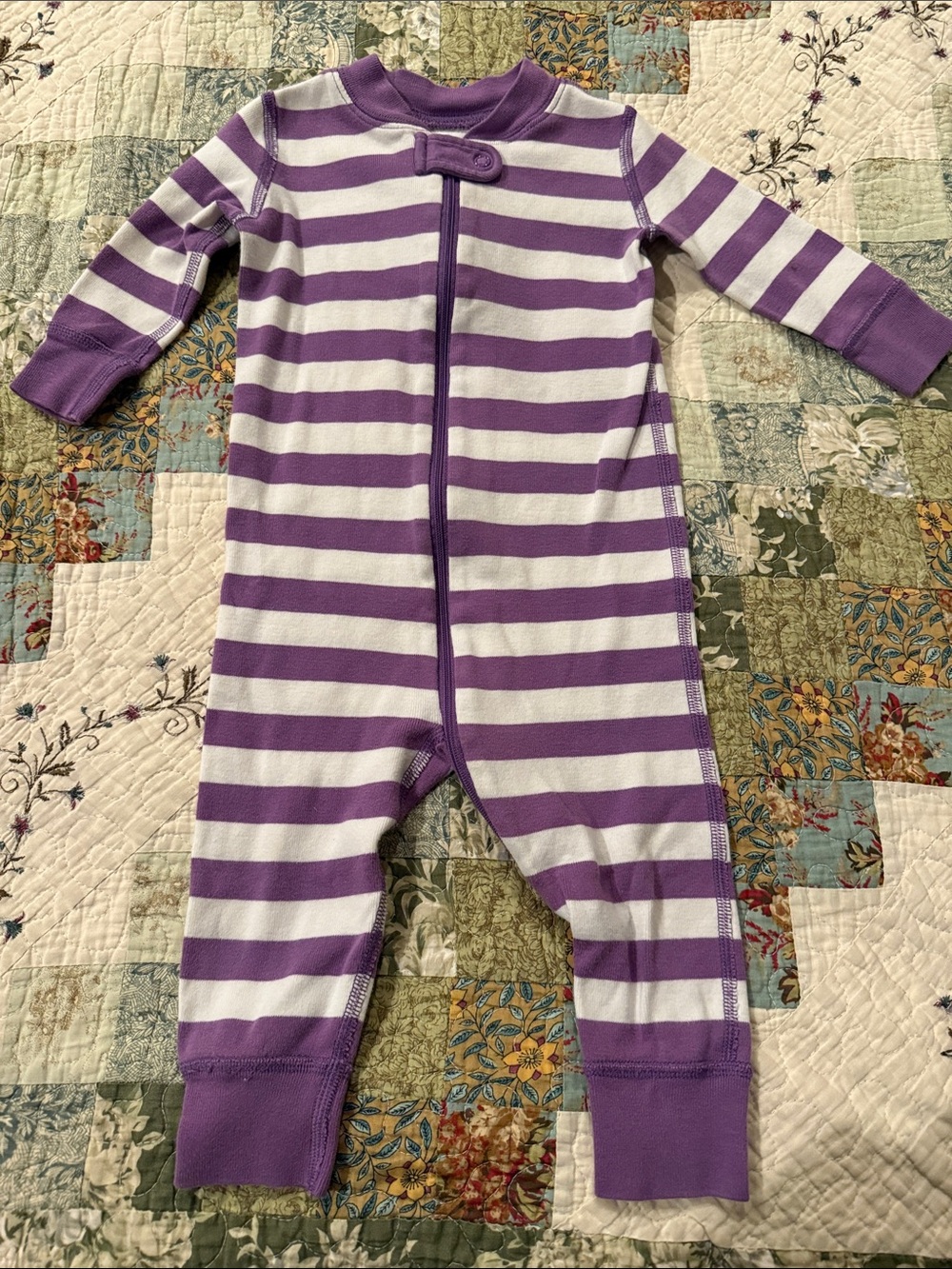 Hanna Andersson Purple and White Striped Zippered Footie